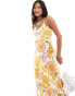 Forever New Petite satin slip midaxi dress in yellow and pink floral