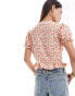 Brave Soul puff sleeve tie front floral top in pink Бежевый, XL - EU 44 - фото #3