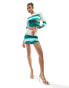 Фото #2 товара Farai London Clio mesh long sleeve top and mini skirt set in white and teal brushstroke