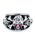 Фото #3 товара Men's Punk Rocker Biker Jewelry Gothic Caribbean Pirate Crossbones Multi Skull Heads Band Ring For Men with Red CZ Eyes Oxidized Sterling Silver
