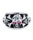 Men's Punk Rocker Biker Jewelry Gothic Caribbean Pirate Crossbones Multi Skull Heads Band Ring For Men with Red CZ Eyes Oxidized Sterling Silver