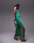 Topshop premium one shoulder cut away hem midi dress in green