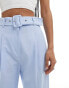 Фото #8 товара ASOS DESIGN straight leg trousers with linen with belt in light blue