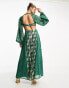 Фото #4 товара ASOS DESIGN metallic jacquard midi dress with elasticated back in pine green