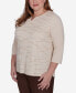 ფოტო #3 პროდუქტის Plus Size Wine Country Abstract Wave Solid Beaded Split Neck Top