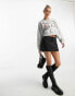 New Love Club cropped sweatshirt with cat print in grey melange