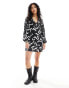 Фото #6 товара Wednesday's Girl deep v swirl print mini dress in black and white