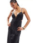 Фото #2 товара Bardot satin maxi dress in black polka dot