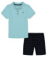 ფოტო #1 პროდუქტის Toddler Boys Tipped Pique Polo Shirt and Oxford Stripe Shorts, 2 Pc Set