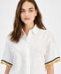 ფოტო #3 პროდუქტის Women's Short-Sleeve Crochet-Trim Cotton Shirt