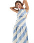 Фото #2 товара ASOS DESIGN dropped waist seam midi dress with open back in blue and white stripe