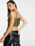 NA-KD mesh singlet with long strap in olive green