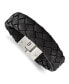 ფოტო #1 პროდუქტის Stainless Steel Brushed Black Leather Bracelet