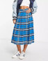 ASOS DESIGN pleated midi kilt skirt in blue check