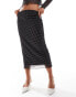 Vila dotty mesh midi skirt co-ord in black