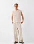 Фото #2 товара Bershka tailored wide leg linen trouser in sand