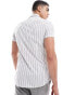 ASOS DESIGN stretch slim fit stripe work shirt with roll sleeves in black and white Черно-белый, 2XS - Chest 34 - фото #4