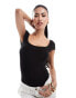 Fashionkilla super-soft cap sleeve square neck bodysuit in black