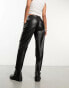 Vila leather look cropped tapered trousers in black Черный, 42 - фото #4