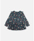 ფოტო #2 პროდუქტის Toddler Girls Printed Muslin Long Top Teal With Flowers - Toddler|Child