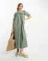 Фото #1 товара ASOS DESIGN crochet sleeve and neck detail midi smock dress in sage green