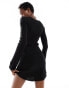 Фото #2 товара COLLUSION knitted slash neck mini dress in black