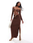 ASOS DESIGN co-ord trim detail maxi skirt in chocolate Коричневый, 46 - фото #1