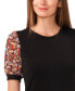 Фото #3 товара Women's Floral Mixed Media Short Sleeve Knit Top