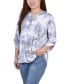 Фото #2 товара Women's Knit Jacquard 3/4 Sleeve Roll Tab Top