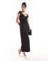 ASOS DESIGN cap sleeve midi dress with contrast piping in black