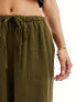 Nobody's Child Petite Shona linen blend wide leg trousers in khaki