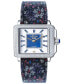 Women's Padova Gemstone Floral Swiss Quartz Italian Blue Leather Strap Watch 30mm