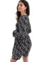 Vila wrap mini dress with tie waist in black animal print Abstraktes Muster, 34 - фото #2