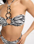 Фото #4 товара ASOS DESIGN rib ring detail halter bandeau bikini top in zebra print