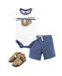 Baby Boys Cotton Bodysuit, Shorts and Shoe 3pc Set, Blue Shark