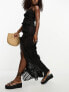 Фото #1 товара Miss Selfridge beach dobby chiffon bias ruffle side split maxi dress in black