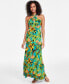 Фото #1 товара Women's Printed Keyhole-Neck Maxi Dress, Created for Macy's