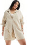 Фото #3 товара ASOS DESIGN Curve textured button through beach shirt co-ord in natural