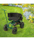 Rolling Garden Cart with Height Adjustable Swivel Seat and Storage Basket