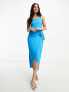 Фото #3 товара JDY exclusive ribbed sarong midi dress in bright blue
