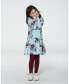 Big Girls Fleece Dress Light Blue Printed Flowers