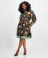 ფოტო #3 პროდუქტის Plus Size Floral V-Neck Contrast-Trim Dress