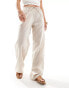 Bershka tie waist wide leg linen trousers in sand