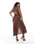 Фото #3 товара ASOS DESIGN Curve high neck pleated maxi dress with drape wrap skirt in chocolate