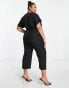 Closet London Plus – Jumpsuit in Schwarz mit Taillenband und Kimonoärmeln