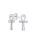 Minimalist Petite Delicate Religious Symbol of Life Egyptian Ankh Cross Stud Earrings For Women For Men Polished .925 Sterling Silver