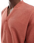 Фото #3 товара ASOS DESIGN oversized button through t-shirt with baseball neck in terracotta texture