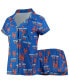 ფოტო #5 პროდუქტის Women's Royal New York Mets Zest Allover Print Button-Up Shirt and Shorts Sleep Set
