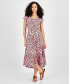 Фото #1 товара Women's Floral Print Short-Sleeve Tiered Midi Dress