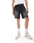 Bershka frayed hem denim short in black